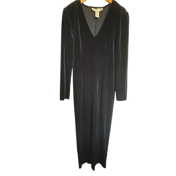 VTG  Jessica Howard Elegant Deep Blue Velvet V Neck Long Sleeve Maxi Dress Sz 10 - Picture 1 of 11